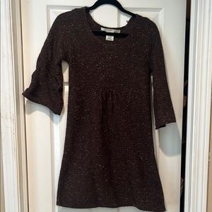 Brown A-line Dress with Bell Sleeves